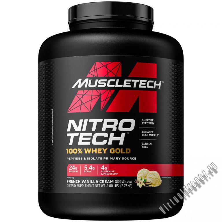 Muscletech, Nitro Tech, 100% Whey Gold (100% сыворотка), французский ванильный крем, 2,51 кг (5,53 фунта)