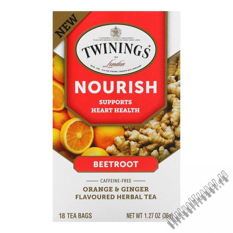 Twinings, Nourish Herbal Tea, Beetroot, Orange & Ginger, Caffeine Free, 18 Tea Bags, 1.27 oz (36 g)