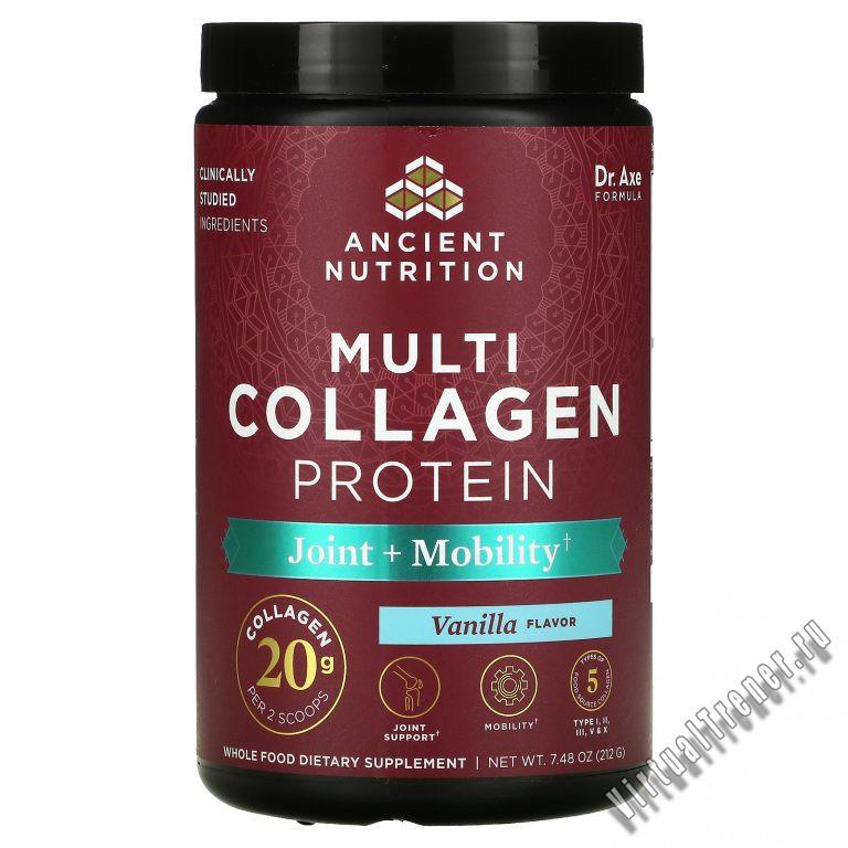 Dr. Axe / Ancient Nutrition, Multi Collagen Protein, Joint + Mobility, Vanilla, 7.48 oz (212 g)