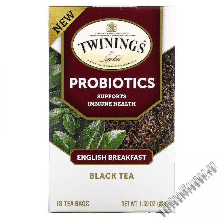 Twinings, Probiotics Black Tea, English Breakfast, 18 Tea Bags, 1.59 oz (45 g)