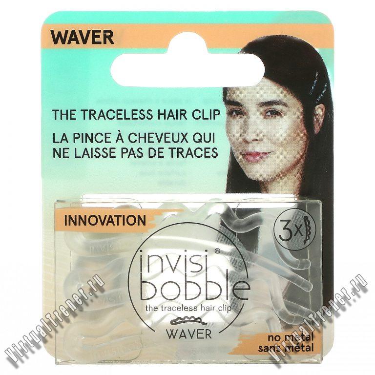 Invisibobble, Waver, Traceless Hair Clip, Crystal Clear, 3 Pack