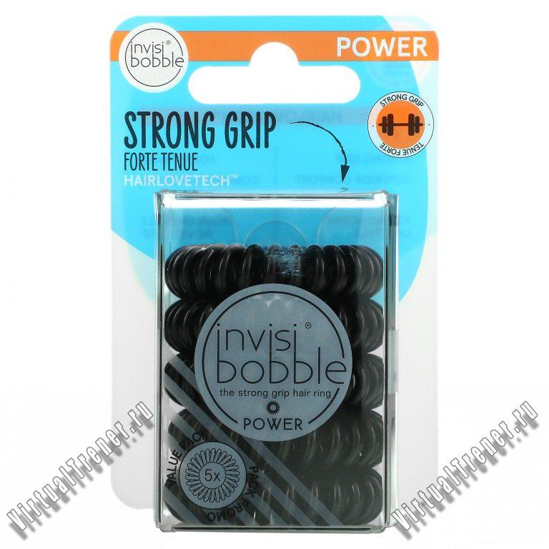 Invisibobble, Power, Strong Grip Hair Ring, True Black, 5 Pack