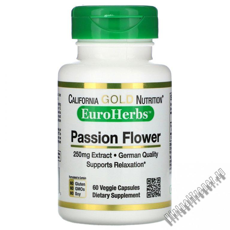 California Gold Nutrition, EuroHerbs, пассифлора, 250 мг, 60 растительных капсул