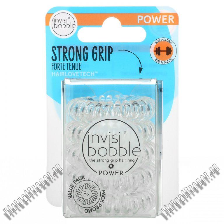 Invisibobble, Power, Strong Grip Hair Ring, Crystal Clear, 5 Pack