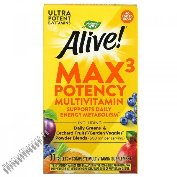 Отзывы о Nature's Way, Alive! Max3 Daily, мультивитаминный комплекс, без добавления железа, 90 таблеток