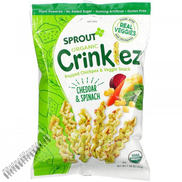 Отзывы о Sprout Organic, Crinklez, снек из нута и овощей, для малышей от 12 месяцев, чеддер и шпинат, 42 г (1,48 унции)